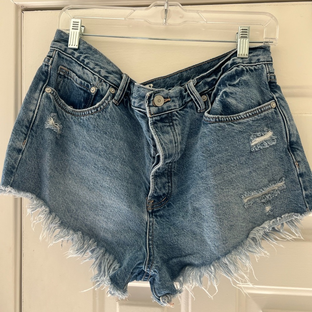 Free People Distressed Blue Jean Shorts